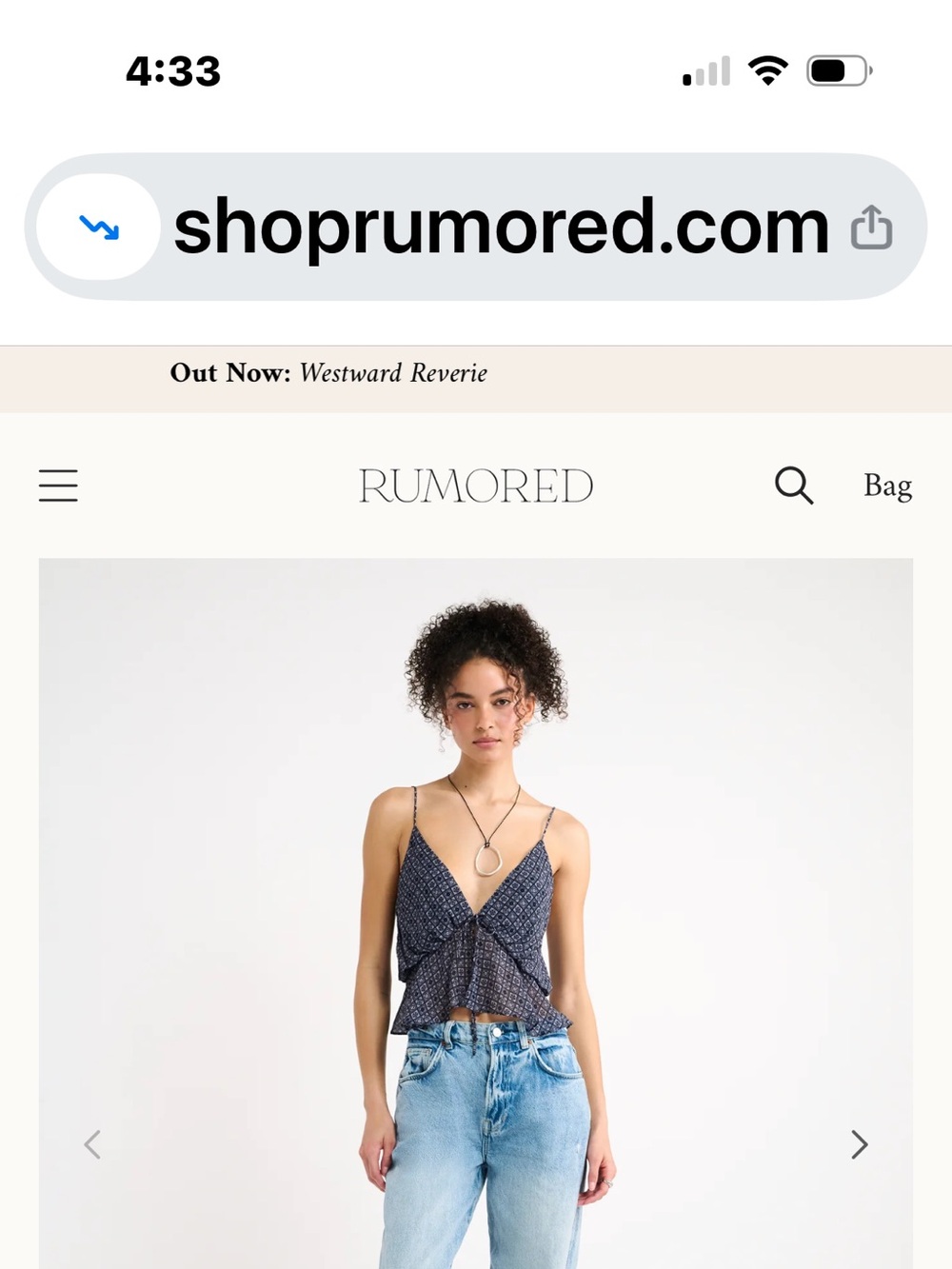 Rumored Navy Printed Tie-Front Cami